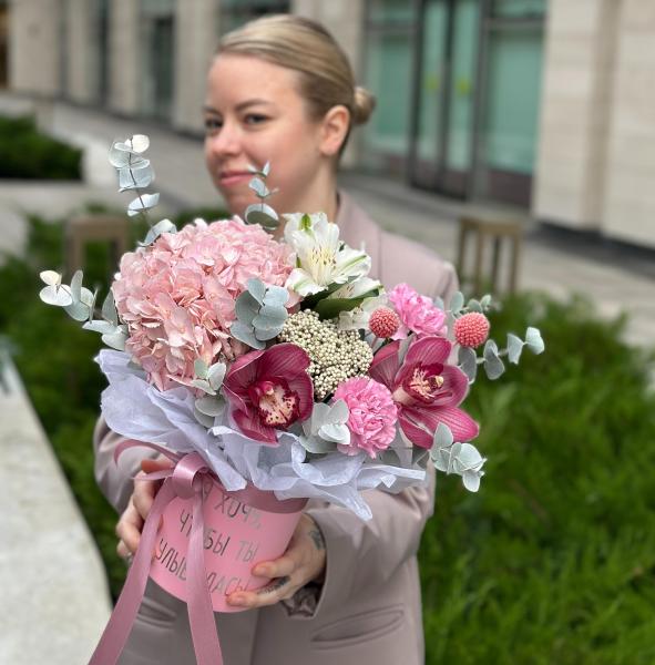 Шляпка с гортензией "Я хочу чтобы ты улыбалась" 174